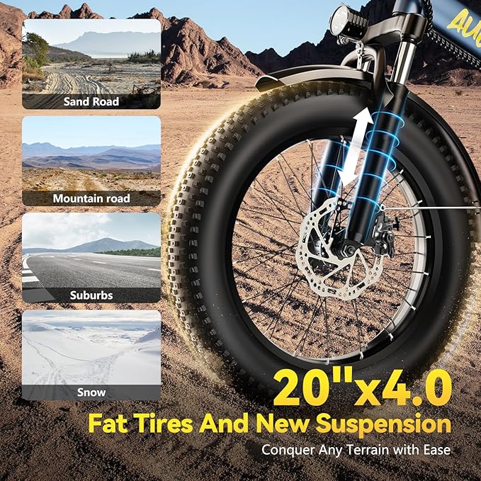 1000W Folding Electric Bike,48V 20AH Removable Battery E Bike,30+MPH,80 Miles Max Range Electric Bike for Adults,20" Fat Tire Foldable ebike,Adult Electric Bicycle for Commute Beach Snow