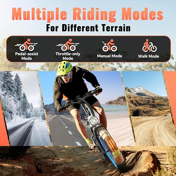 Folding 52V 20Ah Removable Battery Electric Bike 1500W Peak Motor 20'' Fat Tire Mountain Commuter 30MPH Ebike Motorcycle Range 70 Miles UL Certified Adult Electric Dirt Bike with 7-Speed