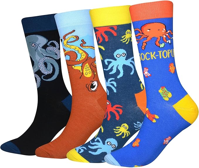 Cansok Men's 2/4 Packs Fun Crazy Novelty Dress Crew Socks