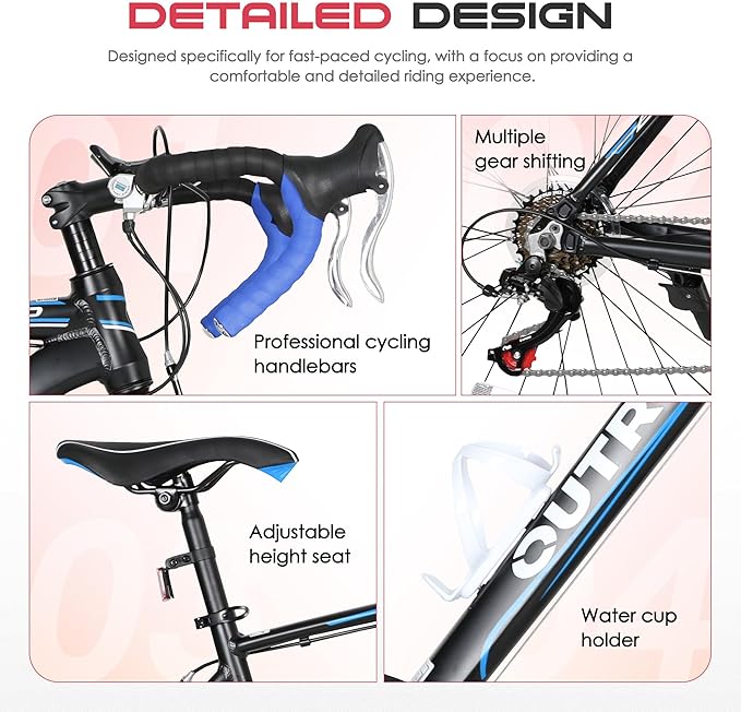 700C Wheel Road Commuter Bike, 14 Speed Shifter, Dual Disc Brakes Racing Bicycle with Light Aluminum Alloy Frame for Adult Men and Women