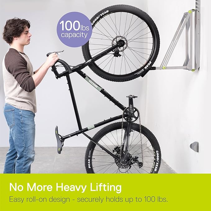 Pivot Bike Storage Rack by Delta Cycle - Bike Rack Garage Wall Mount Swivels to Save Space - No Lifting Required Vertical Bike Rack - Indoor Bike Storage Wall Hanger Holds Up to 100 lbs