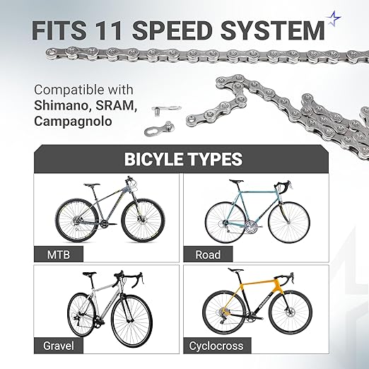BlueStars 11 Speed Bike Chain 1/2 x 11/128 Inch (116 Links) with Quick Link - Anti-Rust Bicycle Chain - for MTB/Road/Gravel/Cyclocross Bikes - Compatible with Shimano SRAM Campagnolo