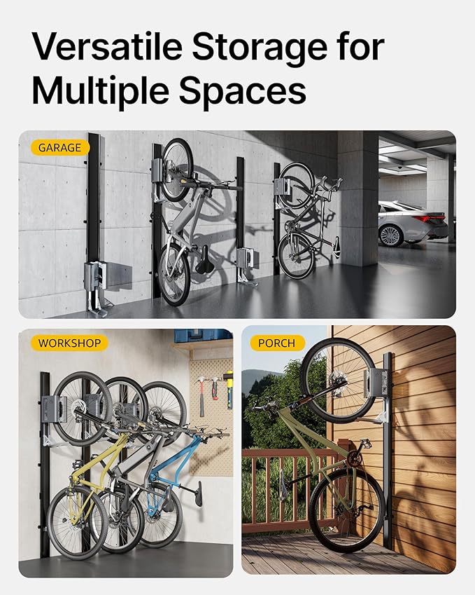 monTEK Automatic Lift Bike Rack – Fits 24-29" Tires, Heavy-Duty Vertical Wall Rack for Bicycles (Up to 71 lbs) - Effortless Lifting, Easy Install - Space-Saving Storage for Garage, Shed, BG