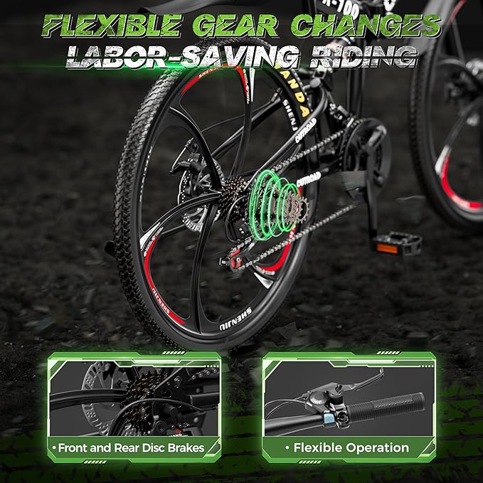 26 Inch Adult Folding Mountain Bike, 21 Speed Foldable Bicycle with Full Suspension, High Carbon Steel Frame, Folding Bikes for Men/Women/Teen, Dual Disc Brake