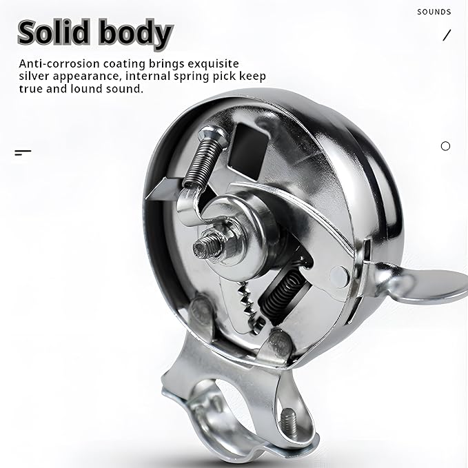 SABLUE Classic Vintage Bike Bell Cool Chrome Rotary Double-Sided Metal Handlebar Safety Cycling Retro Bicycle Tricycle Road Mountain Loud Ring Horn Crisp Clear Sound Alarm Tricycles Trike Ebike S0036