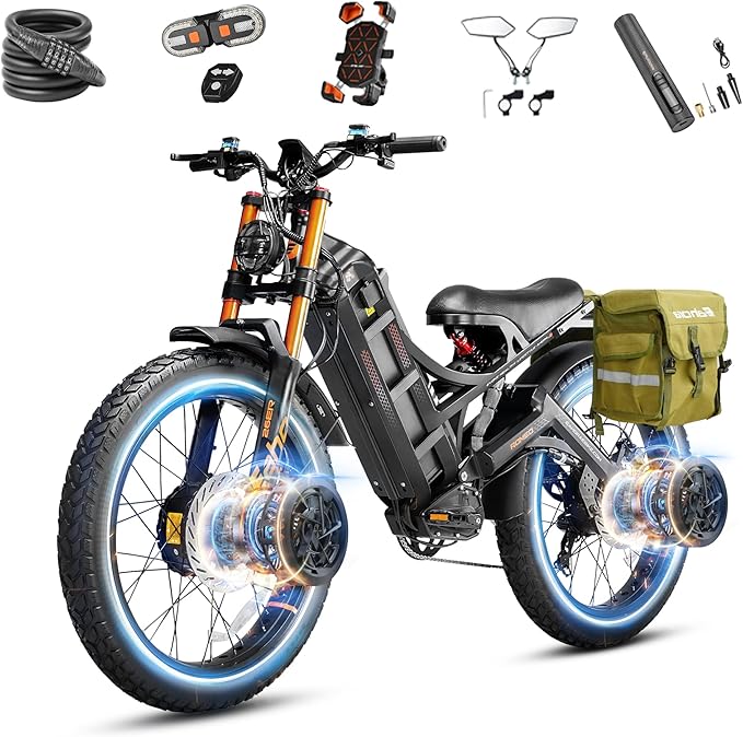 eAhora 2026 Romeo Pro 3 5600W 50Mph High-Torque Ebike, 60V 80Ah 250-Mile Long Range Electric Bike for Adults, Adjustable Air Suspension, 26'' Puncture-Proof Tire, UL 2849 Certified by TÜV