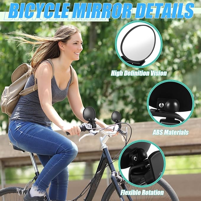 Hestya 2 Pack Bike Handlebar Mirror 360° Adjustable Rotatable Universal View Bicycle Mounted Mirror with Storage Bag Bicycle Accessories Shockproof Acrylic Convex for Mountain Road Bike