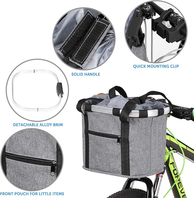 Lixada Bike Basket, Small Pet Cat Dog Carrier Bicycle Handlebar Front Basket Folding Detachable Removable Easy Install Quick Released Picnic Shopping Bag, Max. Bearing: 11lbs