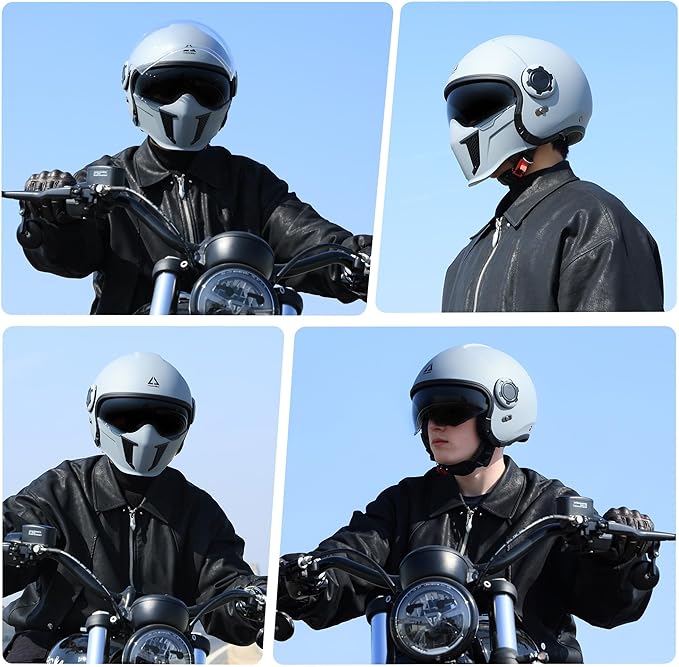 TRIANGLE Full Face Motorcycle Helmets,Off-Road Motocross Helmet for Men & Women,Dual Visor with Internal Tinted Sunshield,Open Face 3/4 Adult Racing Helmet DOT Approved(Gray,XXL)