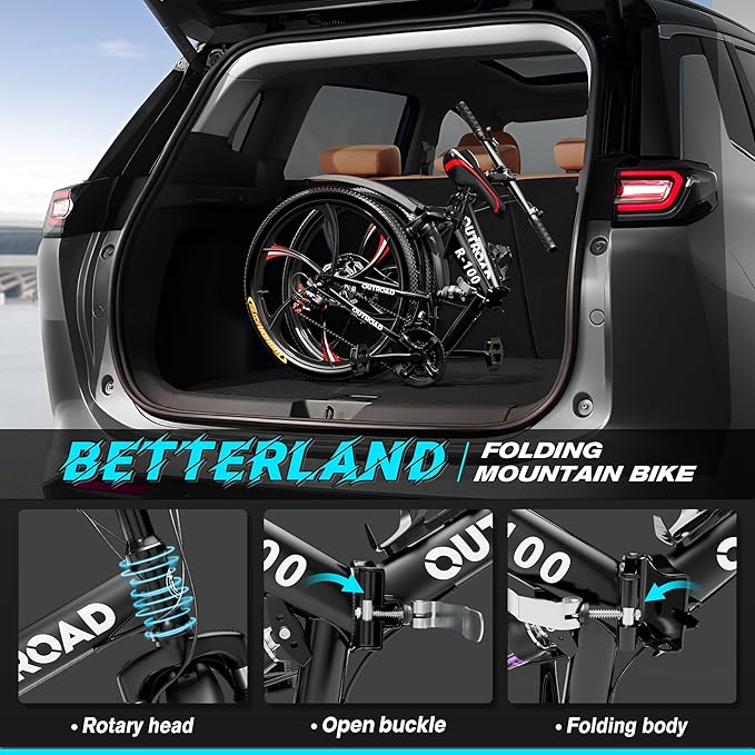 Betterland 26 Inch Adult Folding Mountain Bike, 21 Speeds Full Suspension Foldable Bikes, Dual Disc Brake, High Carbon Steel Frame Bicycle for Men Women
