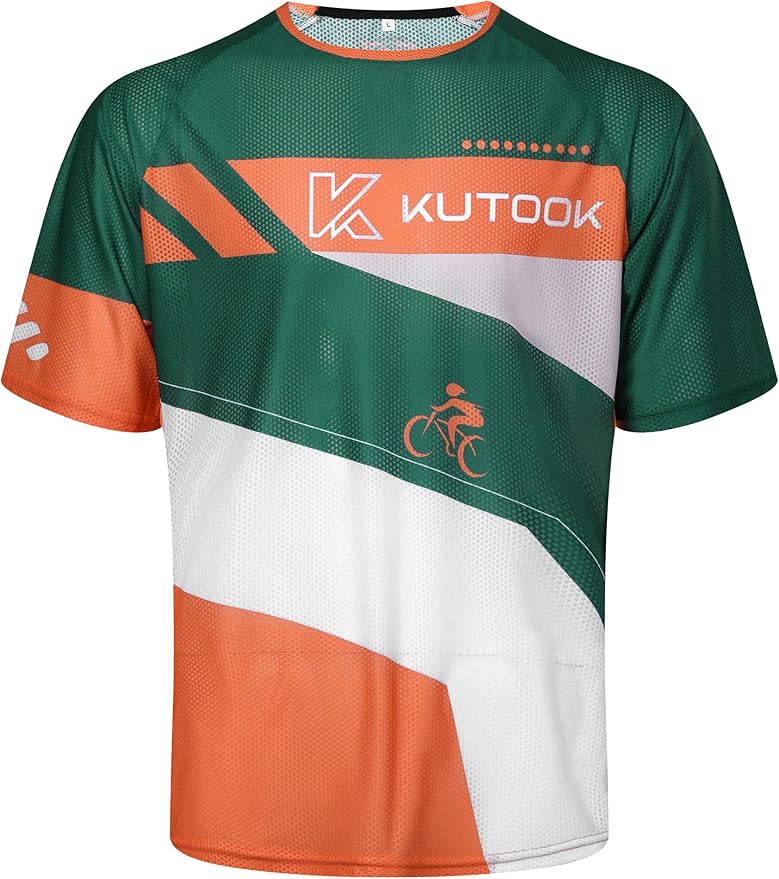 KUTOOK Loose Fit Cycling Jersey Quick Dry MTB Shirts Short Sleeve Top for Men