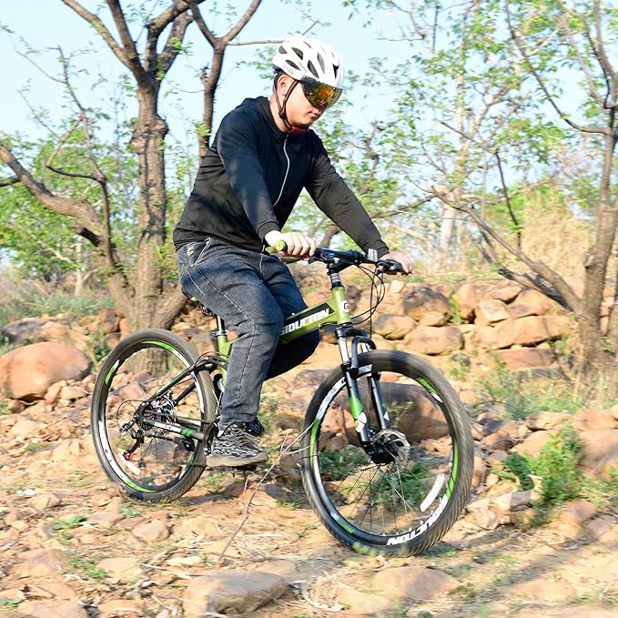 26" Folding Mountain Bike,21 Speed Full Suspension Foldable Bikes,Dual Disc Brakes Bicycle for Adults