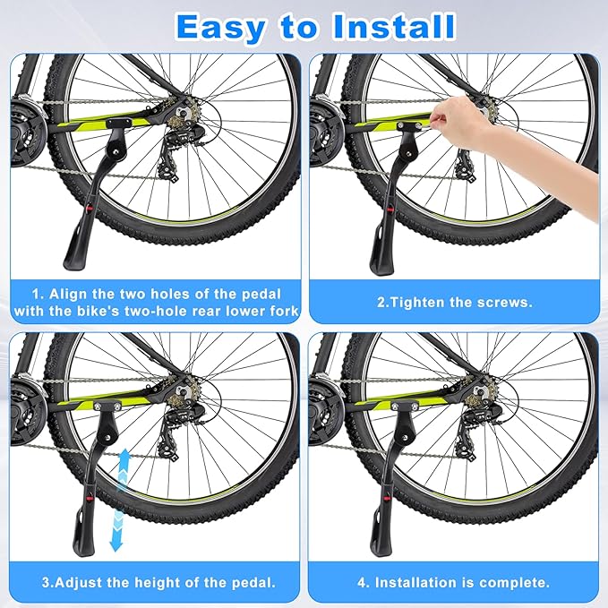 Gugxiom Adjustable Bike Kickstand, Aluminum Alloy Adjustable Height Anti Slip Universal Parking Side Kick Stand Replacement for Electric Bicycles Mountain Bikes