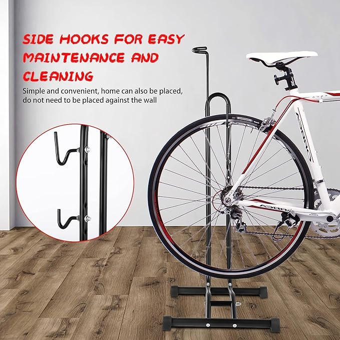 3 in 1 Bicycle Floor Stand - Freestanding Upright Parking Storage Rack, Space Saver, Suitable for Mountain Bike, Road Bike, Max Wheel Diameter 27.5 Inches