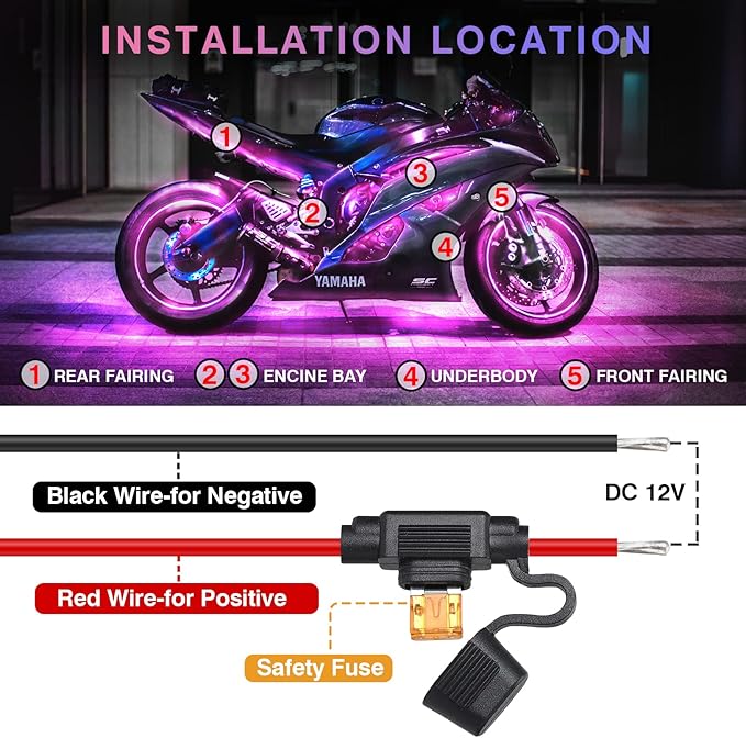 14PCS Motorcycle RGB LED Light Kit with Brake Turn Signal, Underglow Lights with APP/RF Remote,Neon Accent Light MultiColor Dual Zone Waterproof 12V for Sport Bike, Cruiser, Street&Off-Road Motorcycle