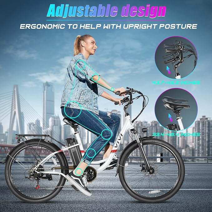 Vivi Electric Bike for Adults 1000W Peak Ebike with Removable Battery, 26'' Electric Commuter Bike 22MPH & 50 Miles Adult Electric Bicycles with Cruise Control, LCD Display, SGS Certified to UL2849