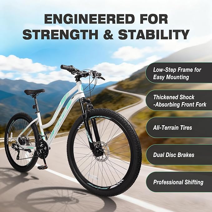 Convend 24/26/27.5" Mountain Bike for Adults, 21-Speed Twist Shifters, Lockout Suspension Fork, Dual Disc Brakes, High-Carbon Steel Frame, All-Terrain Tires, 85% Pre-Assembled