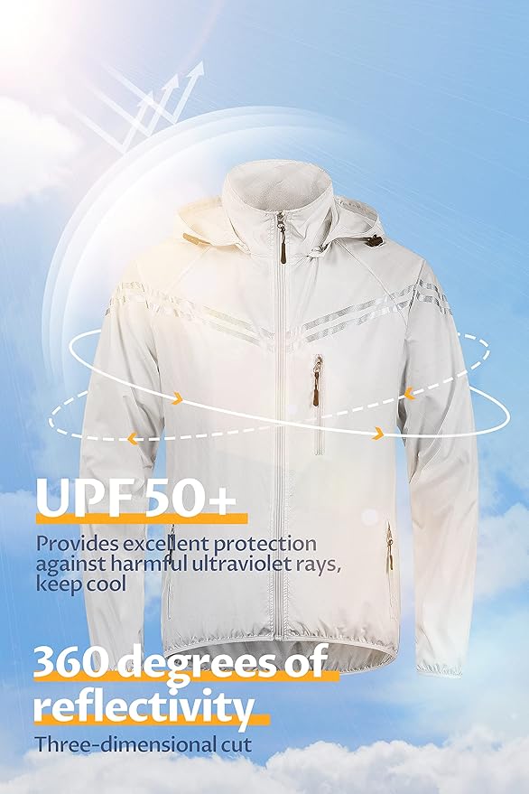CREATMO US Men's Packable Waterproof Running Rain Coats Reflective Cycling Jacket Windbreaker With Removable Hood