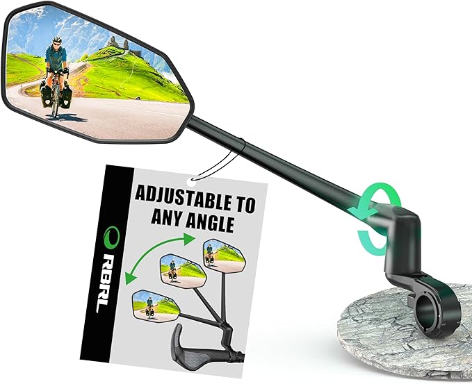 RBRL Bicycle Mirror, Aluminum Alloy Bike Mirror Handlebar Mount, Anti-shake & Break-proof, Foldable HD Real Glass Rotatable Ebike Accessories, Bike Rear View Mirror for Ebike Scooter (Left)