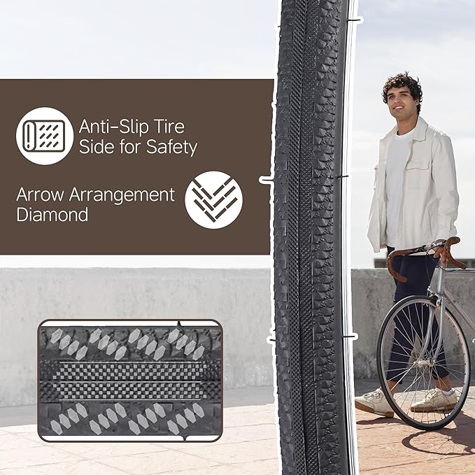 MEGHNA Bike Tire 700C Road Bike Foldable 700 x 25/28C Tire for Road Racing Anti Slip 25/28-622mm Replacement Tire for Fixed Gear Hybrid Bike Commuter Bike