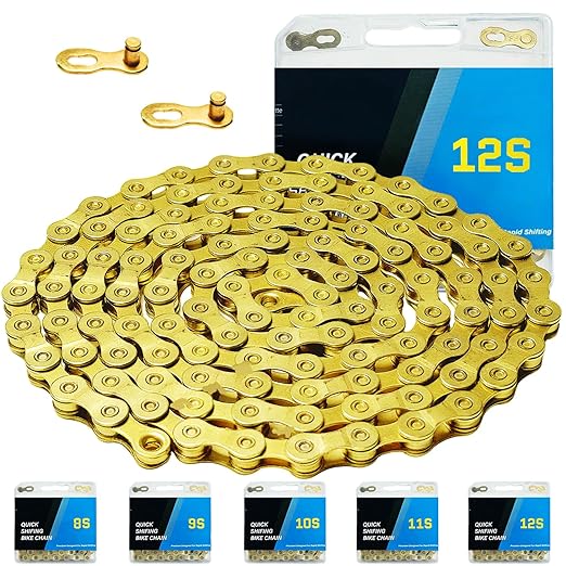 6/7/8/9/10/11/12 Speed Bike Chain – High-Strength, Durable & Smooth-Shifting for Road/Mountain Bikes (Gold-12-Speed)