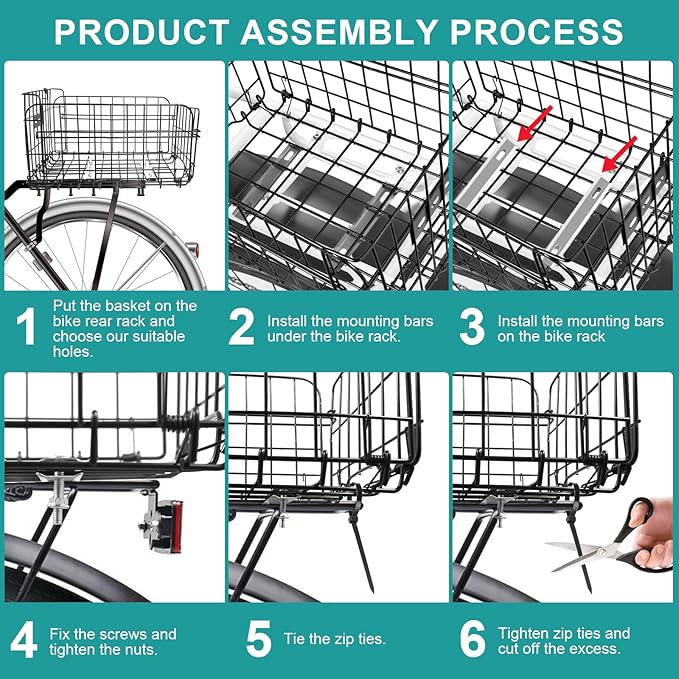Riian Bike Basket Front/Rear, Thickened Shockproof Foldable Bicycle Basket with Waterproof Bag, Quick Release Design, Metal Bicycle Frame Basket for Adult Women Men