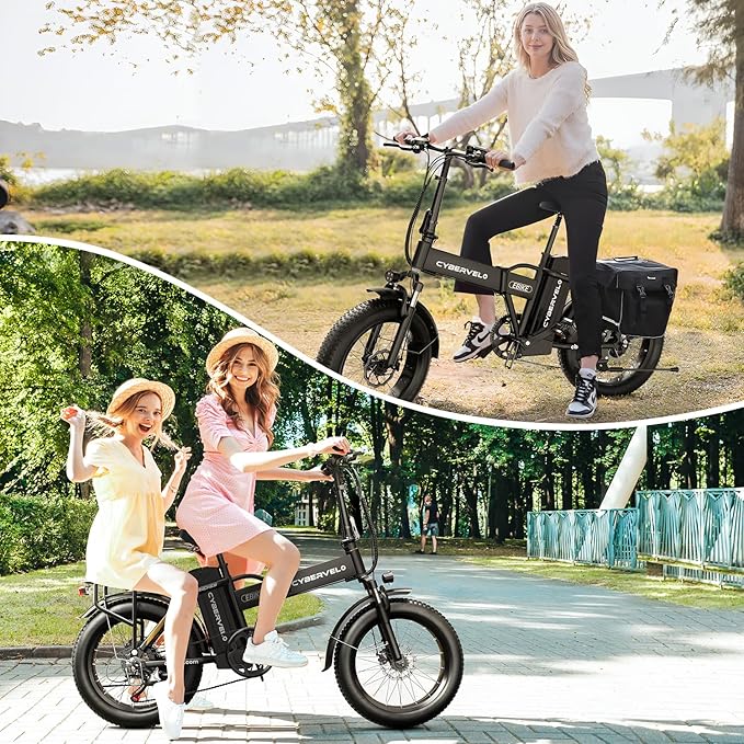 1000W Folding Electric Bike, 48V 20AH Large Removable Battery E Bike, 30+MPH, 80 Miles Max Range, 20" Fat Tire Electric Bike for Adults, Adult Electric Bicycles for Long