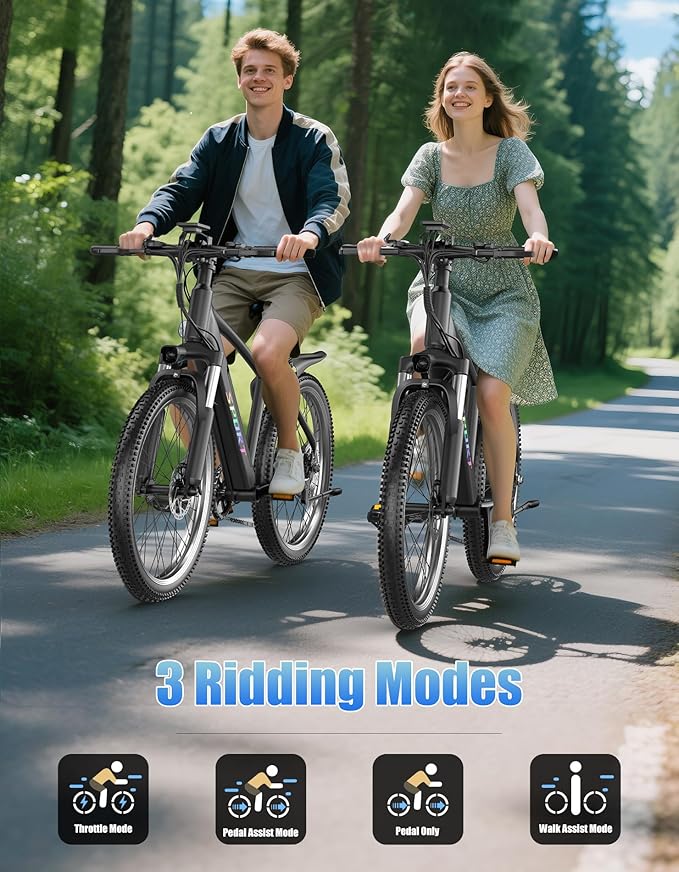 ASKGO Electric Bike for Adults, 1500W Peak E-Bike with 7-Speed, Electric Mountain Bike with 48V 12Ah Removable Battery, Up to 65 Miles 25MPH, 26" Electric Bicycle for Commute, Front Fork Suspension
