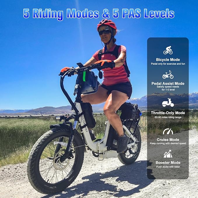 Electric Bike for Adults 48V 32Ah（1536Wh） FW11 20” x 3.0” Long Range 28MPH Folding E-Bike Men Women Fat Tire Mountain Foldable Step-Thru Ebike City Urban Commuting Bicycles UL 2849 Certified