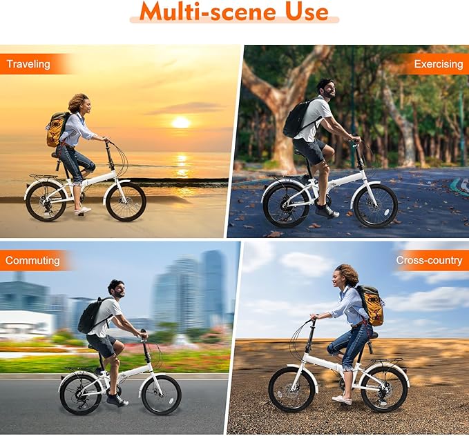 20 Inch Folding Bike, Adult Folding Bike 7 Speed Shifter, Height Adjustable Bicycle for Men & Women