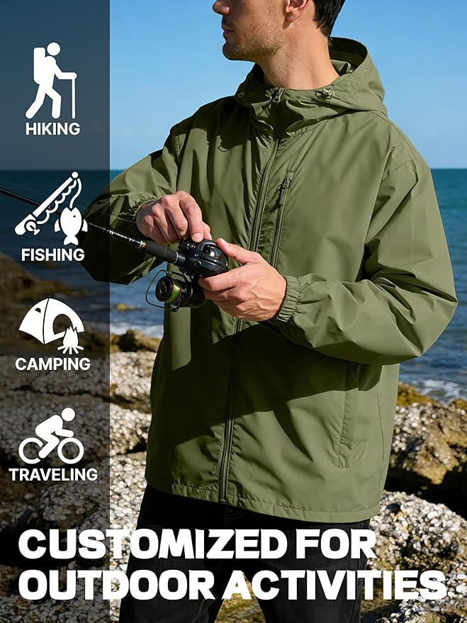 Men's Cycling Jacket Rain Jacket Waterproof Windbreaker Raincoat Running Hiking Gear Hood Lightweight Packable