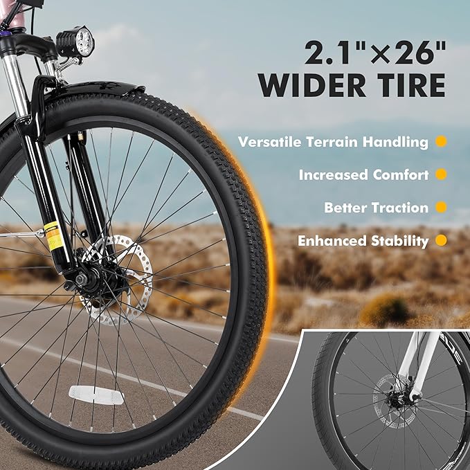 Qlife Cityone 2.0 Electric Bike for Adults,Up to 65Miles,28MPH,1200W Peak Motor 26" Ebike,499WH Certified Battery Electric Commuter Bicycle with Front Suspension & 7-Speed Ebikes