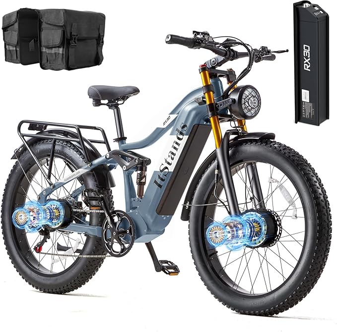 2026 Upgraded Dual Motors AWD Electric Bike for Adults 5000w/3000W/1500W Motor Dirt Ebike 40MPH/30MPH 52V/48V 30Ah/20Ah Battery Up to 90 Miles Long Range 26" Fat Tire Bicycle for Commute Mountains