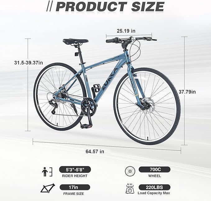 7 Speed Hybrid Bike Aluminum Alloy Frame Double Disc Brakes 700C Road Bike for Men Women's City Bicycle