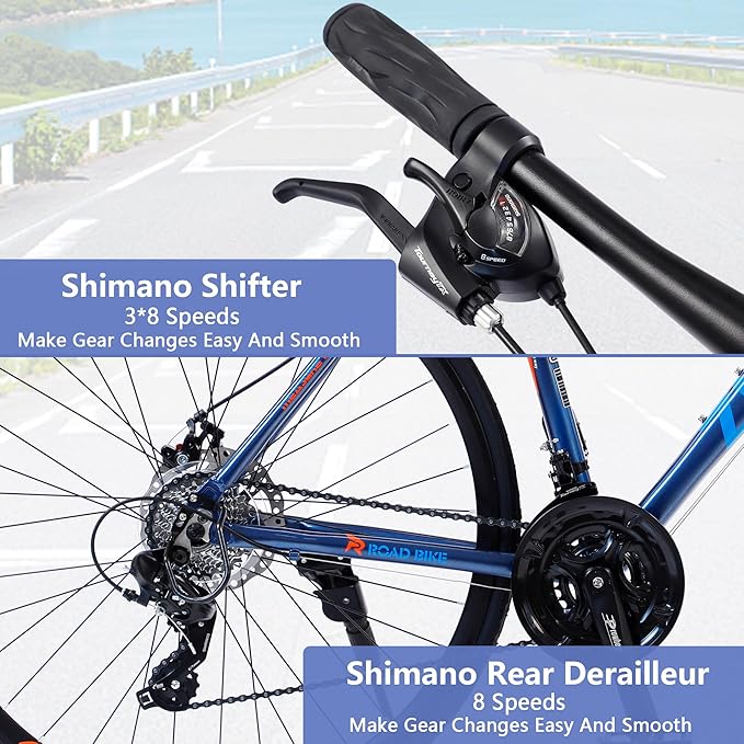 24 Speed Road Bike, 700C Wheel Hybrid Bike with Double Disc Brake and Lightweight Aluminum Alloy Frame, Comfortable City Bicycle for Adult Men Women