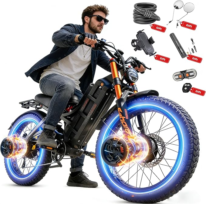 eAhora 2026 Romeo Pro3/2 50/46Mph Ebike 5600/4000W Dual Motor 200+Miles Electric Bike for Adults, 52V/70Ah 60V/80Ah Long Range 26 * 4.0" Fat Tire Full Suspension Electric Mountain Bike