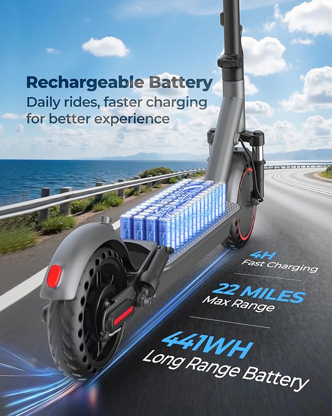 Electric Scooter for Adults - 19/22MPH & 15/22Mile Range, 8.5"/10" Solid Tires Folding Commuter E-Scooter with Dual Suspension, App Control & Dual Brake System, with Seat