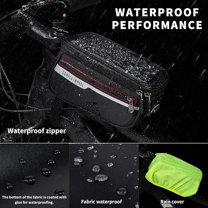 Bike/Bicycle Frame Bag, Waterproof Bike Top Tube Bag, Compatible with Phones Up to 6.8 Inches