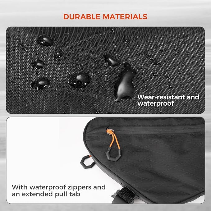 Bike Frame Bag - Waterproof & Anti-Slip 5-Point Straps Mount, Durable Ripstop Nylon with Hidden Cable Port for Hydration & Charging