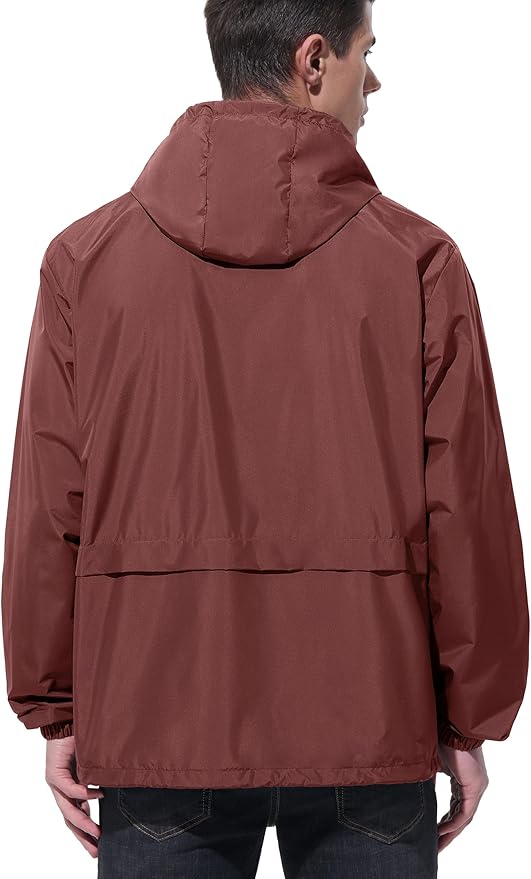Mens Rain Jacket Raincoat Windbreaker Running Waterproof Lightweight Packable with Hood Travel Hiking Cycling