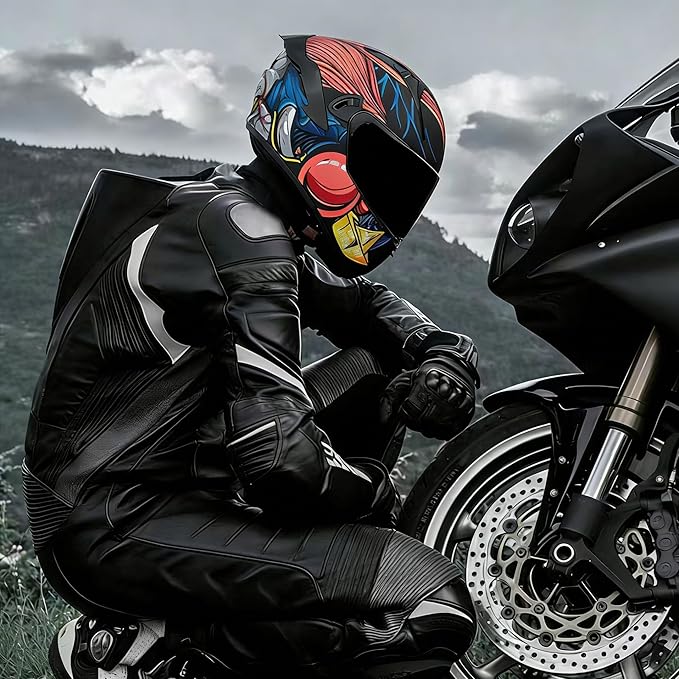 VCOROS Full Face Dual Visor Motorcycle Helmet for Adults Motorbike Street Bike Racing Helmets X9 DOT Approved with Black Visor