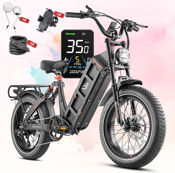 eAhora 2026 Juliet Pro 2 43-31Mph Electric Bike for Adults 5400W Dual Motor Ebike 60V/70Ah 48V/60Ah 200+Miles Long Range Electric Bicycle 20" Fat Tires Full Suspension Electric Mountain Bike