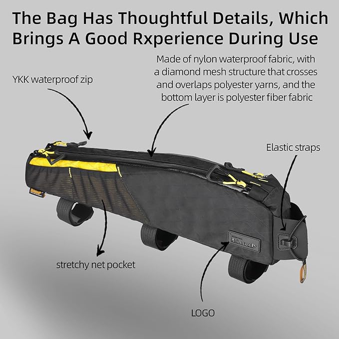 Rhinowalk Bike Top Tube Bag Bicycle Front Frame Bag Waterproof Bike Bag 2.1L with Dual Side Mesh Pockets for MTB Road Bike Cycling Commuting and Outdoor Adventures