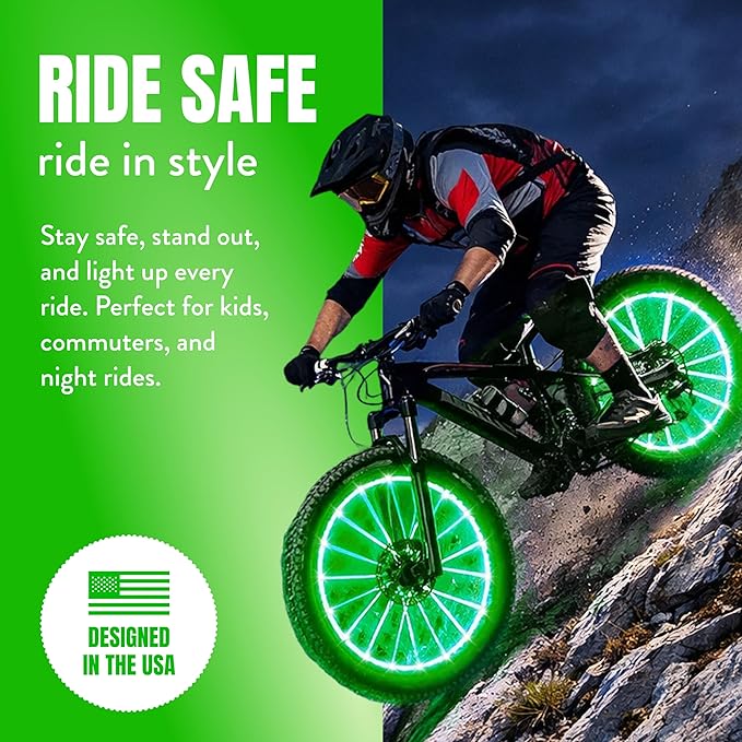 Activ Life 2-Tire Pack LED Bike Wheel Lights with Batteries Included, Get 100% Brighter and Visible from All Angles for Ultimate Safety and Style