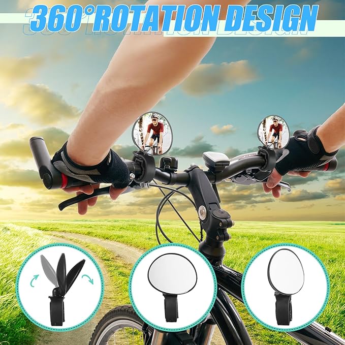 Hestya 2 Pack Bike Handlebar Mirror 360° Adjustable Rotatable Universal View Bicycle Mounted Mirror with Storage Bag Bicycle Accessories Shockproof Acrylic Convex for Mountain Road Bike