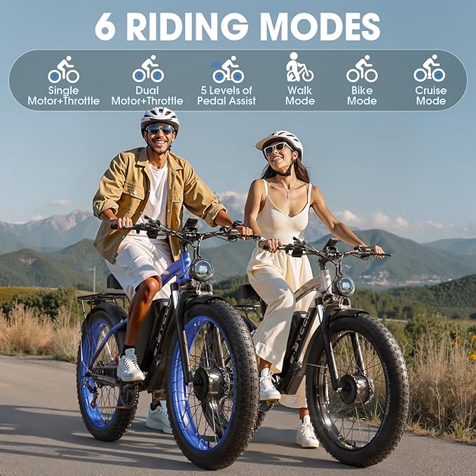 E·Bycco 5000W Peak Dual Motor Electric Bike for Adults, 24" Fat Tire Ebikes 52V 32AH, Max 45 MPH, 100 Miles Long Range, Hydraulic Brake, Pedal Assist Mountain Electric Bicycle