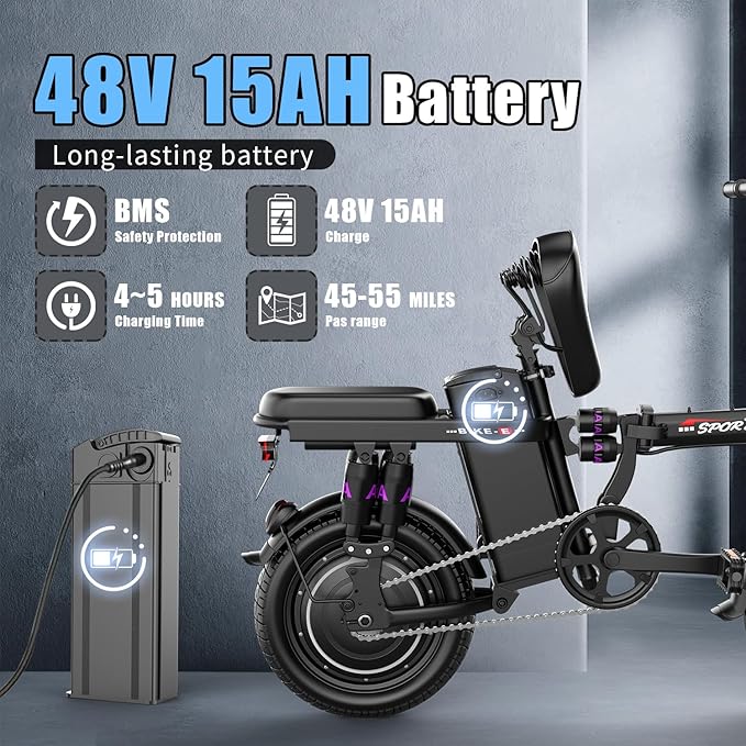 Electric Bike for Adults Teens, 800/1200W Peak Folding Ebike, 22/25MPH & 30/45 Miles Range, 14" Commuting Ebike with Dual Suspension & Dual Brake, 3-Speed Modes, Portable Electric Mini Bike