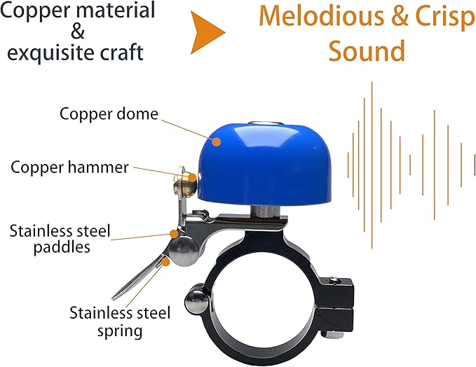 Brass Bike Bell Pro, All Metal Body, Loud Decent Tone Bicycle Ring Bell for Adults and Kids, Fits 0.79 to 1 Inch Bicycle Handlebars