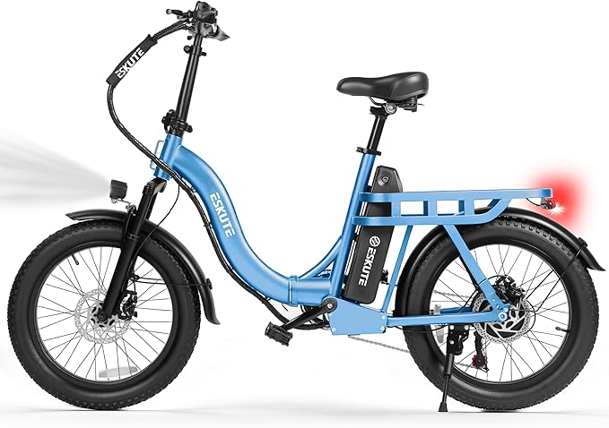 ESKUTE Electric Bike for Adults – 1200W Peak Motor, Folding 20x3 Fat Tire E‑Bike, 48V 10.4Ah Battery, Step‑Through Cargo Fold Ebike, NFC Unlock, 28 MPH, 7‑Speed, Up to 55 Miles