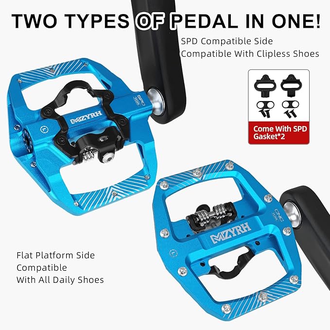 MZYRH Pedal,MTB Mountain Bike Pedals Compatible with Dual Function Sealed Clipless Aluminum 9/16" Bicycle Flat Platform with Cleats for Road, MTB